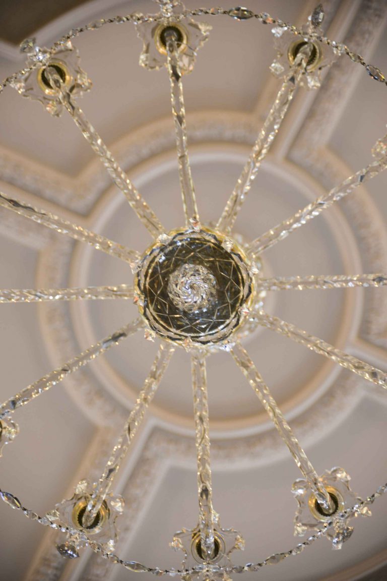 Christs College Plumb auditorium chandelier